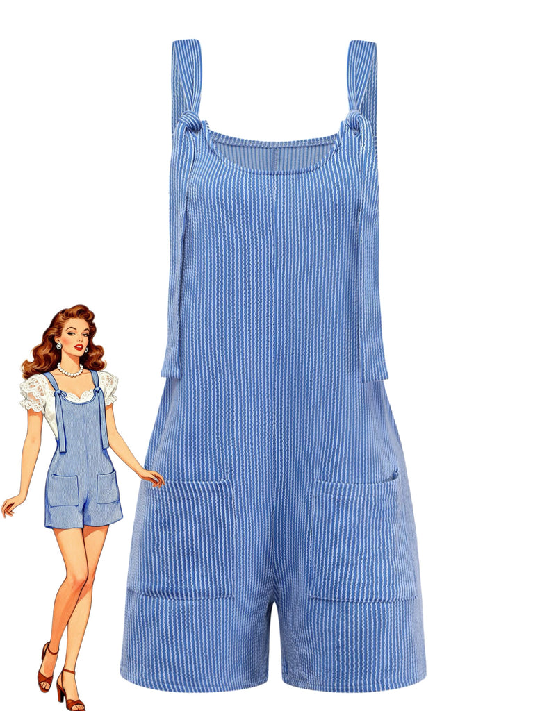 1960s Striped Pocketed Tie-Strap Romper - vintage romper, retro jumpsuit for vintage lovers