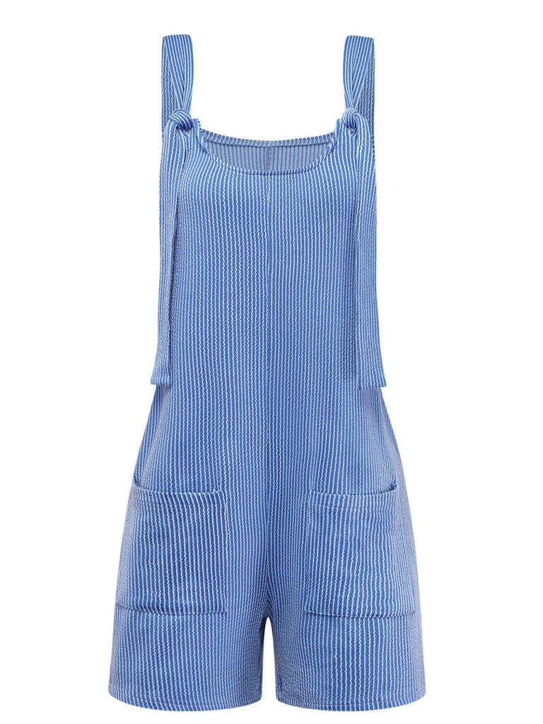1960s Striped Pocketed Tie-Strap Romper - vintage romper, retro jumpsuit for vintage lovers