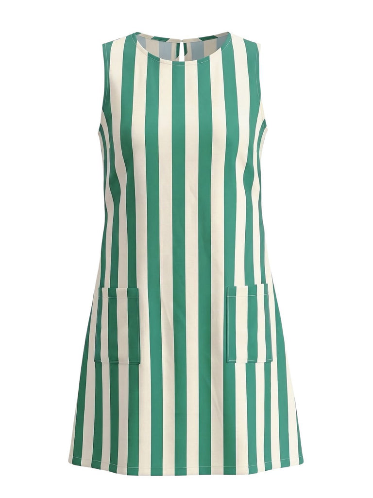 1960s Striped Sleeveless A-Line Mini Dress, vintage dress, retro fashion - perfect for women who love vintage and retro fashion