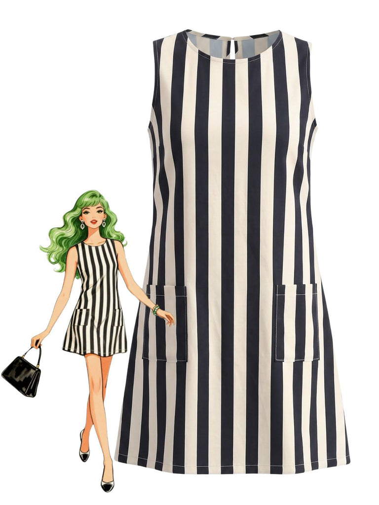 1960s Striped Sleeveless A-Line Mini Dress, vintage dress, retro fashion - perfect for women who love vintage and retro fashion