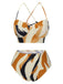 2PCS Multicolor 1960s Artistic Brush Straps Lace-Up Swimsuit & Cover-Up - vintage swimsuit, pin-up style