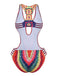 Multicolor 1960s Rainbow Cutout Strappy Faux Crochet Swimsuit - vintage swimsuit, pin-up style