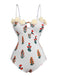 White 1960s 3D-Flower Spaghetti Straps One-Piece Swimsuit - vintage swimsuit, pin-up style, pure white