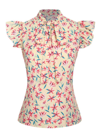 1960s Tie Neck Floral Ruffles Top - vintage fashion, retro style