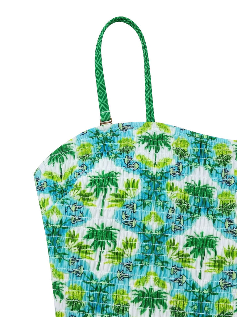 1960s Tropical Coconut Palm Tree Print Swimsuit - vintage swimwear, retro beach style for women