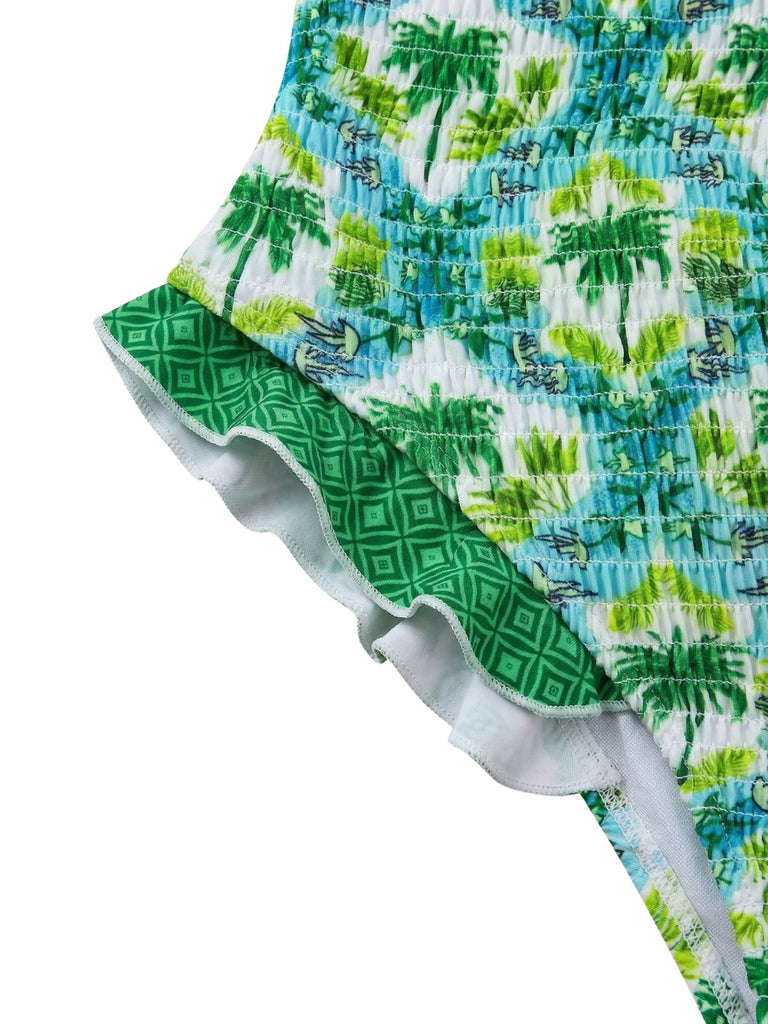 1960s Tropical Coconut Palm Tree Print Swimsuit - vintage swimwear, retro beach style for women