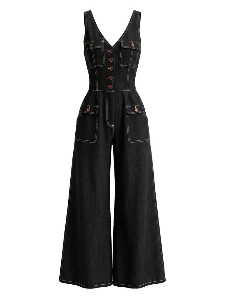 1960s V Neck Denim Vintage Jumpsuit 5