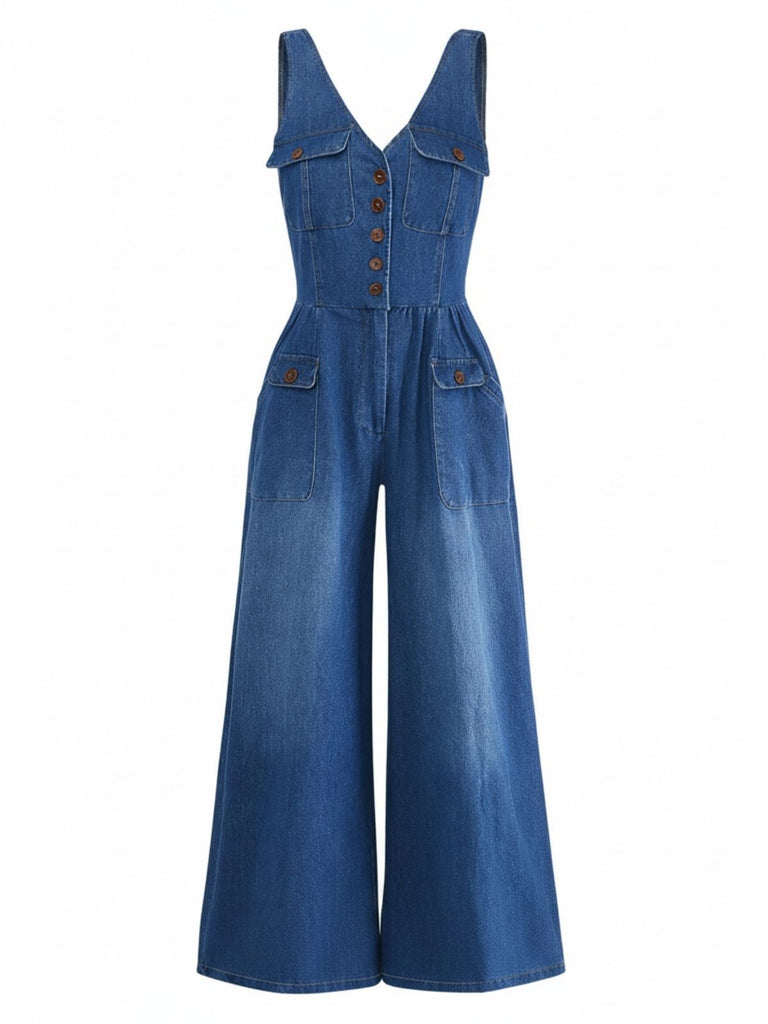 1960s V Neck Denim Vintage Jumpsuit 6