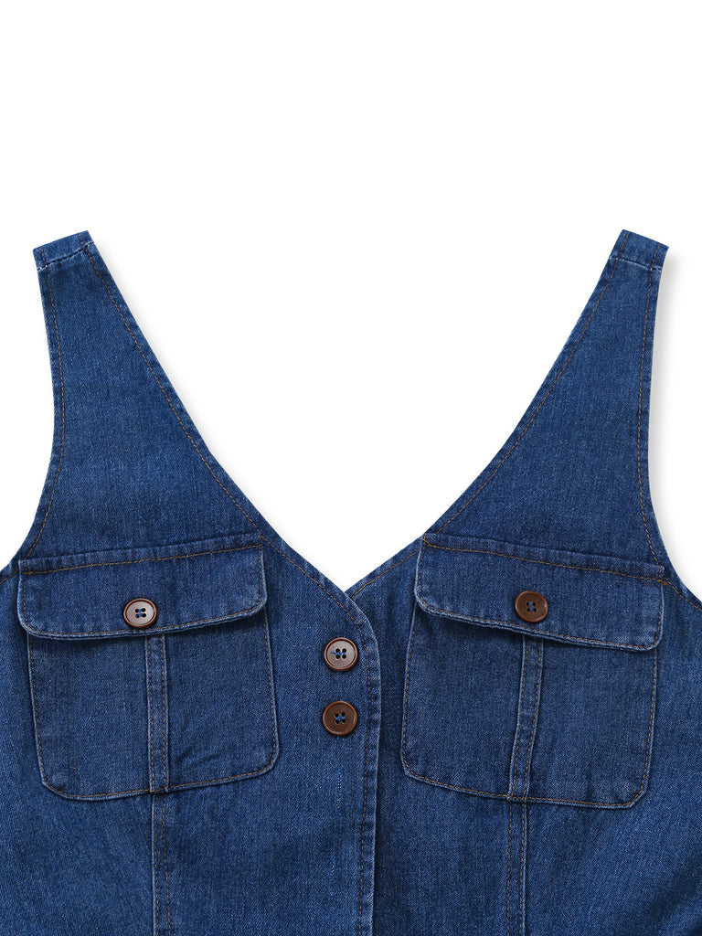 1960s V Neck Denim Vintage Jumpsuit 7