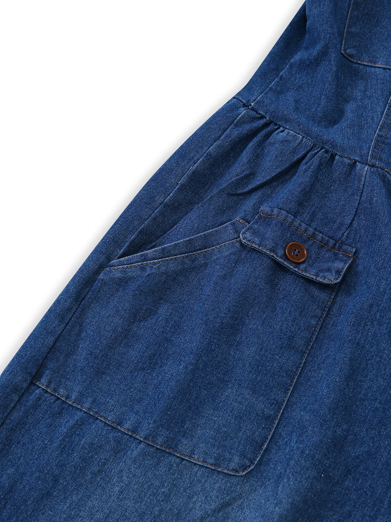 1960s V Neck Denim Vintage Jumpsuit 8