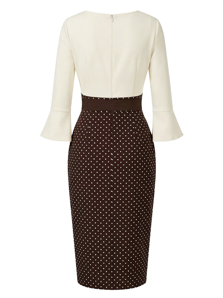 1960s V-Neck Polka Dot Slit Contrast Belted Dress - vintage dress, retro fashion
