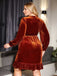 This 1960s V-Neck Velvet Ruffle Hem Dress wraps her in 1960s elegance, one twirl at a time