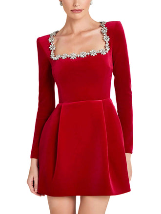 1960s Velvet Diamond Square Neck Dress - vintage dress, retro fashion