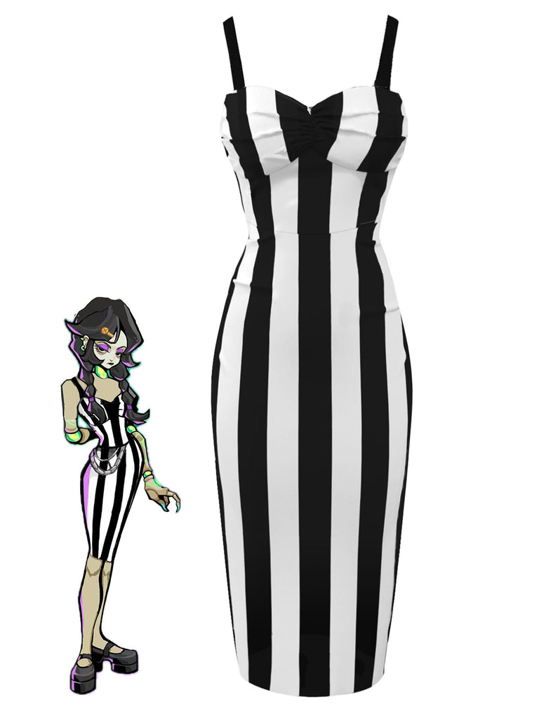 She slips into this 1960s Vertical Stripe Straps Pencil Dress and suddenly it's a 1960s daydream