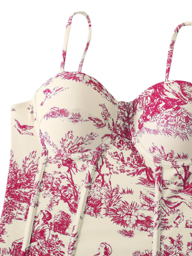 This 1960s Vintage Ink Floral Swimsuit & Cover-Up carries 1960s vacation dreams in every stitch