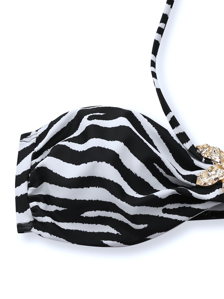 1960s Zebra Print Sea Star Accents Bandeau Bikini Set - vintage fashion, retro style