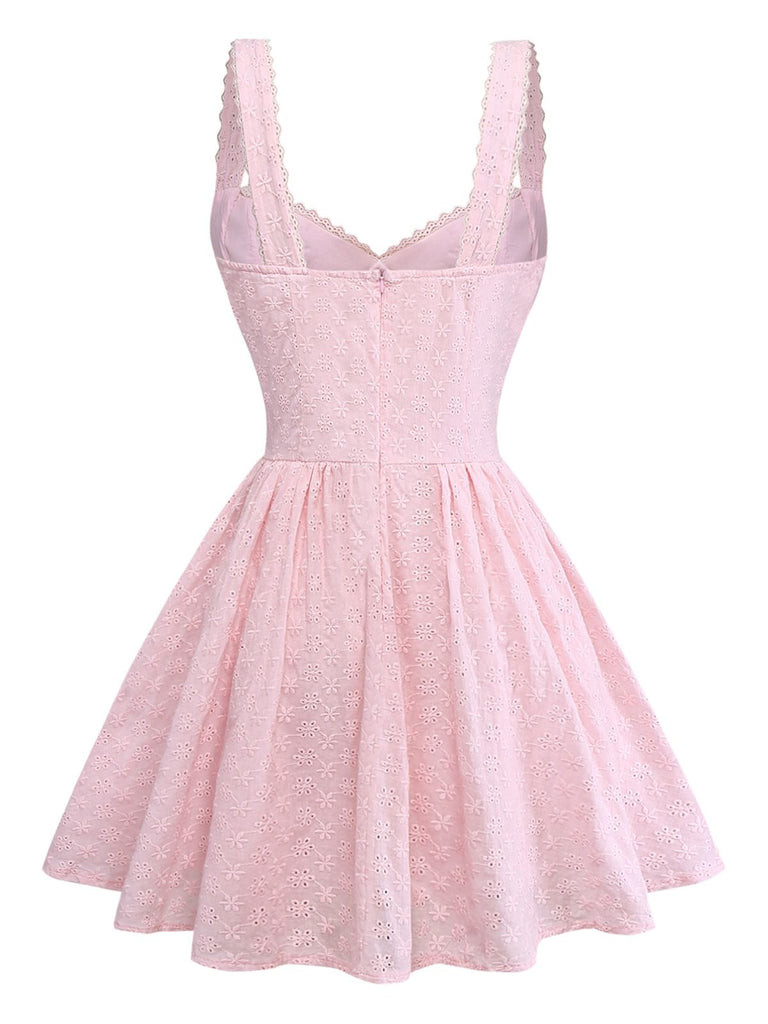 Pink lace dress on a white background