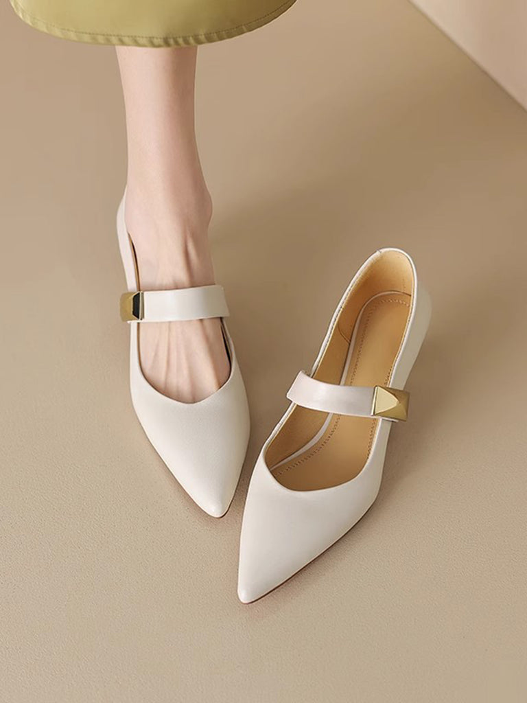 White Pointed Toe Mary Jane Shoes