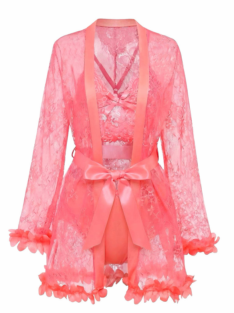 Pink lace robe with a bow