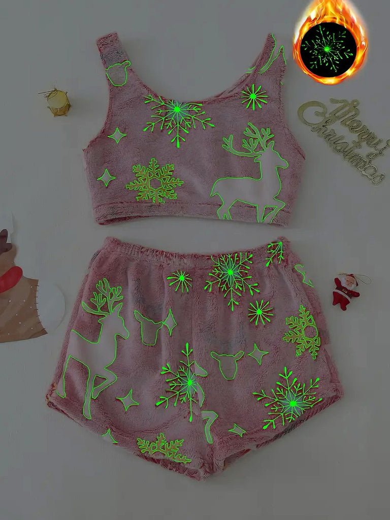 2PCS 1970s Glowing Colorful Print Flannel Pajama Set - vintage fashion, retro style