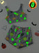 2PCS Grey 1970s Halloween Glowing Print Flannel Pajama Set - vintage fashion, retro style