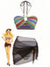 3PCS Multicolor 1970s Halter Rainbow Stripes Shell-Strap Bikini Set - vintage fashion, retro style