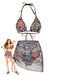 3PCS 1970s Tribal Print Triangle-Strap Bikini Set & Cover-Up - vintage fashion, retro style