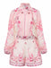 2PCS Pink 1970s Bohemian Floral Blouse & High-Waisted Shorts - vintage fashion, retro style