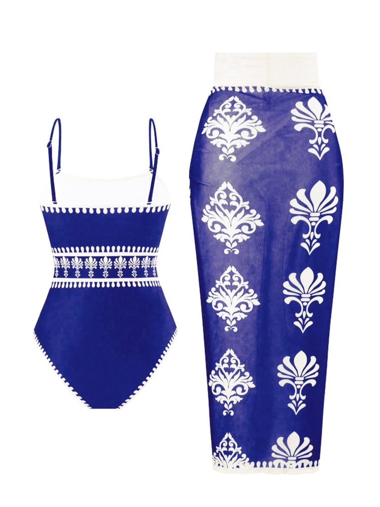 1930s Print One Piece Set Bikini Set
