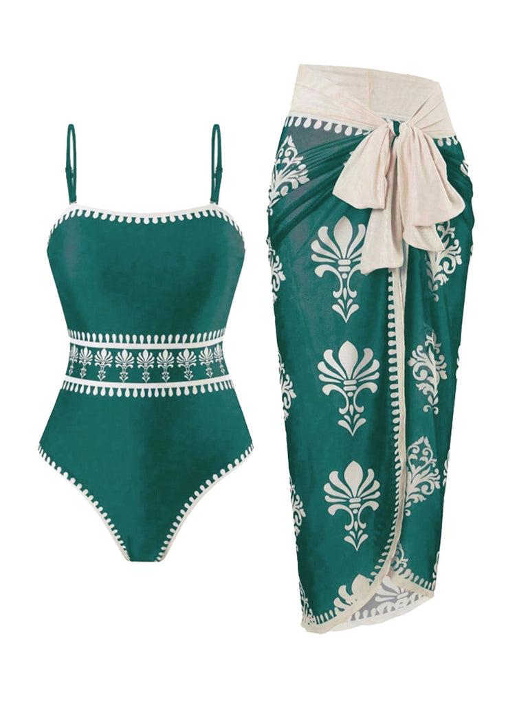 1930s Print One Piece Set Bikini Set 6