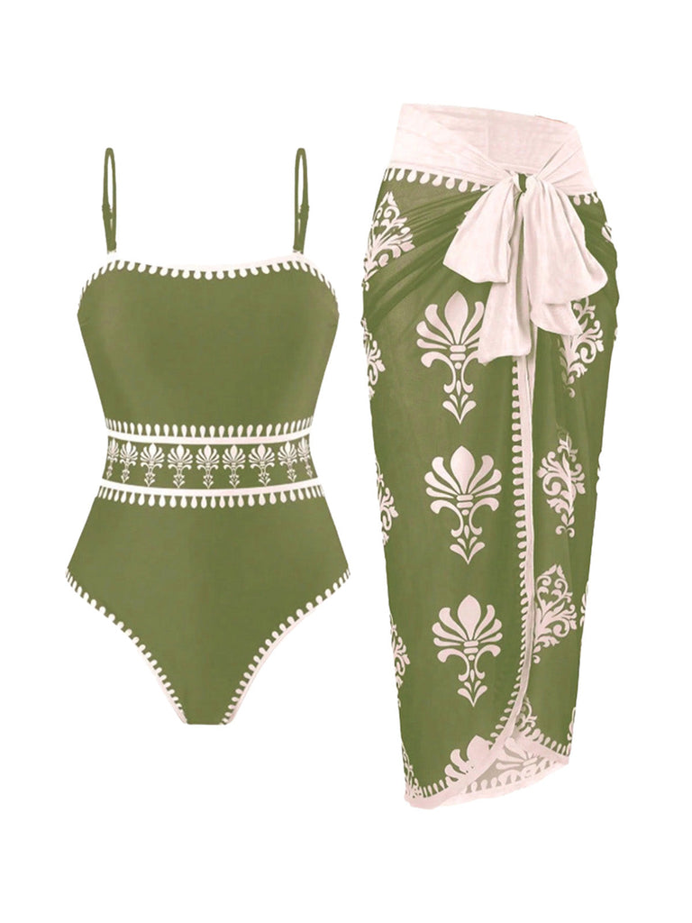 1930s Print One Piece Set Bikini Set 9