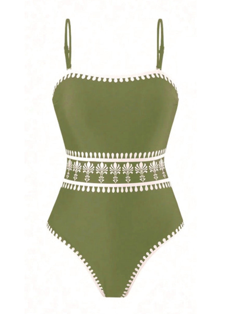 1930s Print One Piece Set Bikini Set 7