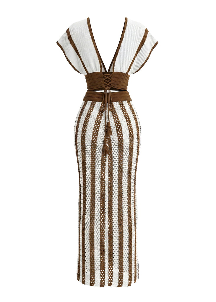 Brown 1950s Crochet Cover Up Swimsuit Set, vintage swimsuit, pin-up swimwear - perfect for women who love vintage and retro fashion
