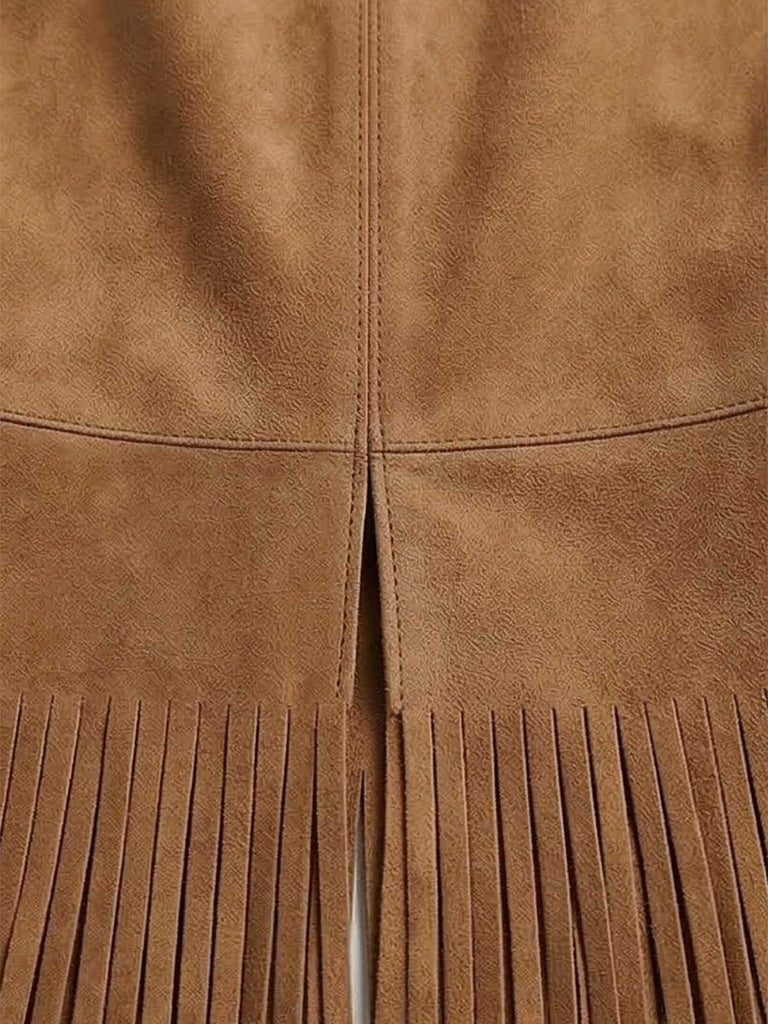 1970s Boho Western Cowgirl Faux Suede Fringe Long Vest: beautiful vintage outerwear, retro jacket, classic elegance with timeless appeal