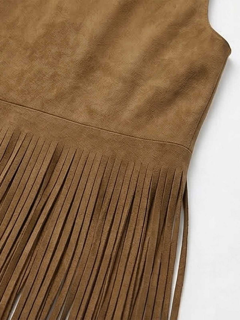 1970s Boho Western Cowgirl Faux Suede Fringe Long Vest | vintage outerwear, retro jacket, classic elegance - perfect for retro fashion enthusiasts