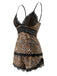 Brown 1970s Leopard Lace Spaghetti Strap Pajama Set - vintage fashion, retro style