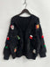 1970s 3D Christmas Print Fluffy Knit Button Cardigan - vintage fashion, retro style