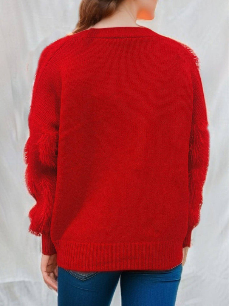 1970s 3D Christmas Print Fluffy Knit Button Cardigan - vintage fashion, retro style