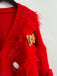 1970s 3D Christmas Print Fluffy Knit Button Cardigan - vintage fashion, retro style