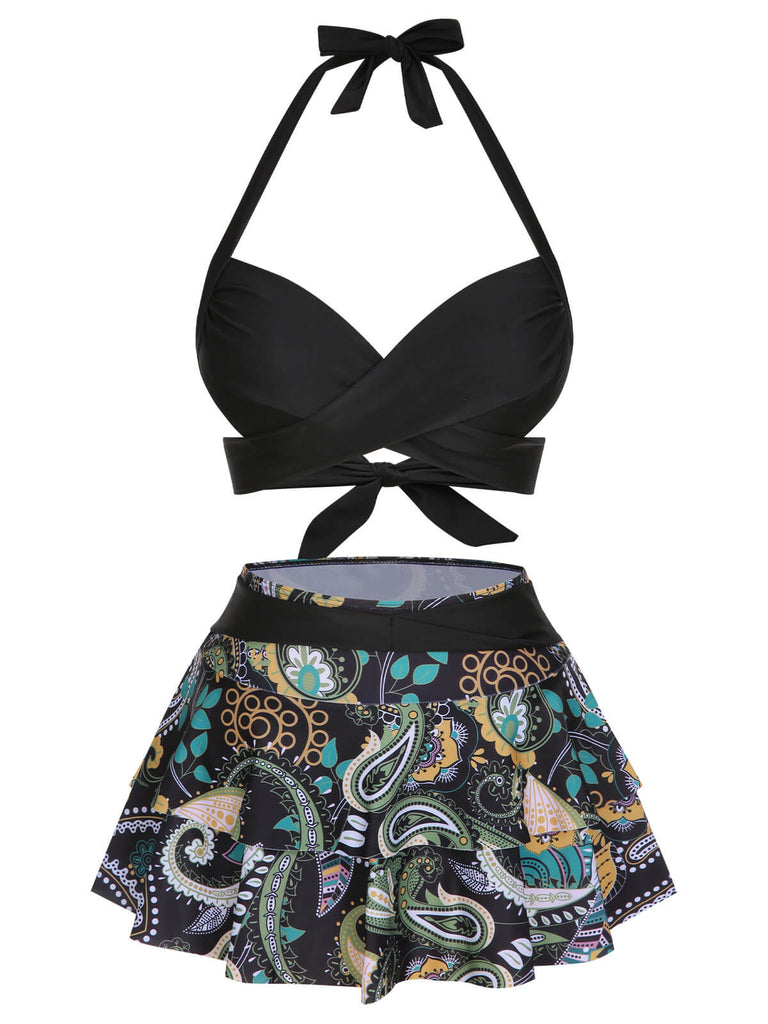 1970s Color Block Floral Halter | 1970s | vintage swimsuit, retro beachwear