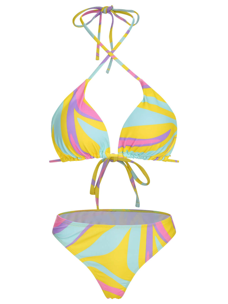 1970s Colorful Halter Bikini Set & Cover-Up, vintage swimsuit, pin-up swimwear - perfect for women who love vintage and retro fashion
