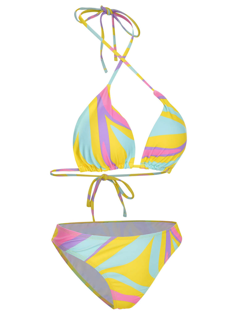 1970s Colorful Halter Bikini Set & Cover-Up, vintage swimsuit, pin-up swimwear - perfect for women who love vintage and retro fashion