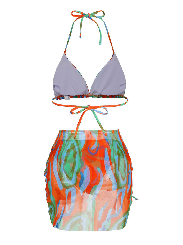 1970s Colorful Swimsuit & Drawstring Skirt Cover Up, vintage skirt, retro style - perfect for women who love vintage and retro fashion