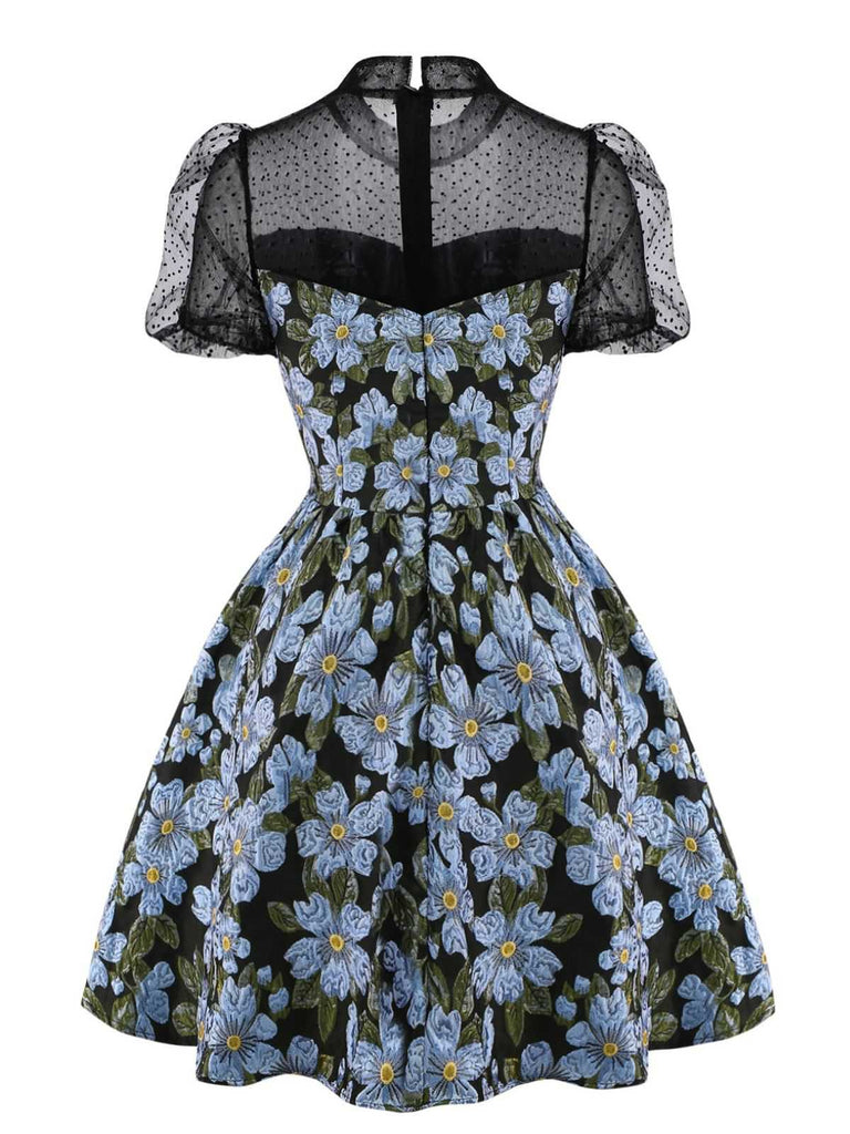 1970s Daisy Polka Dot Mesh Dress - vintage dress, retro fashion