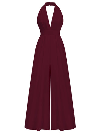 1970s Deep V-Neck Solid Super Wideleg Jumpsuit - vintage jumpsuit, retro fashion