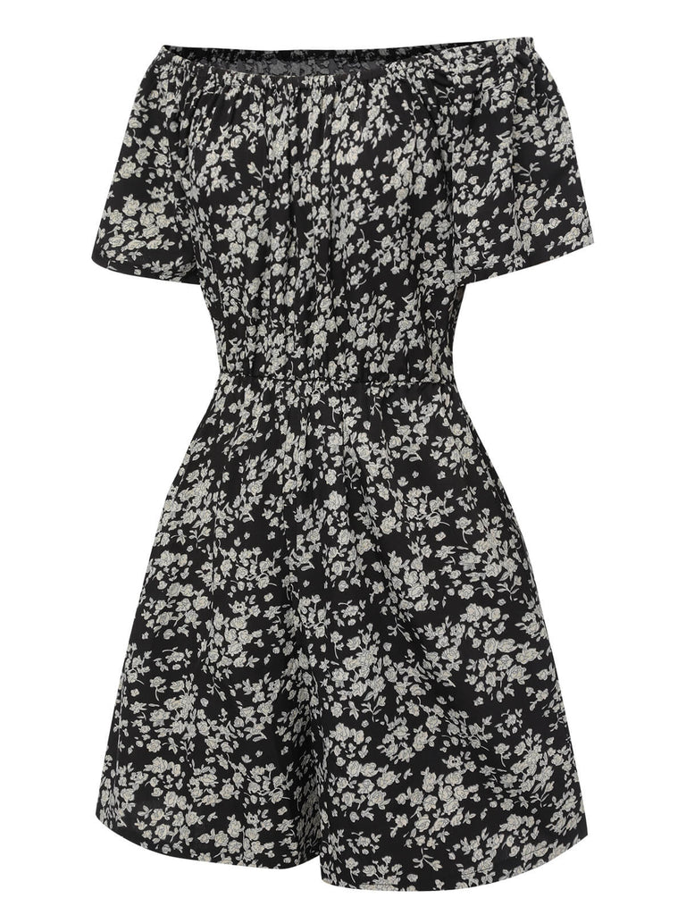 1970s Ditsy Floral Off-Shoulder Romper, vintage romper, retro jumpsuit - perfect for women who love vintage and retro fashion