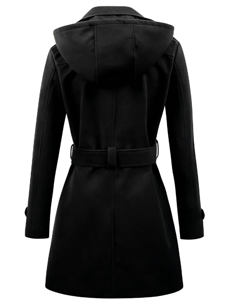 1970s Double-Breasted Faux Wool Hood Coat - vintage fashion, retro style