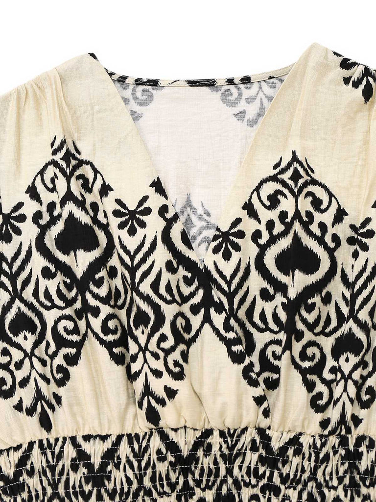 Apricot 1970s V-Neck Spades Prints Cap Sleeves Dress - vintage dress, retro fashion