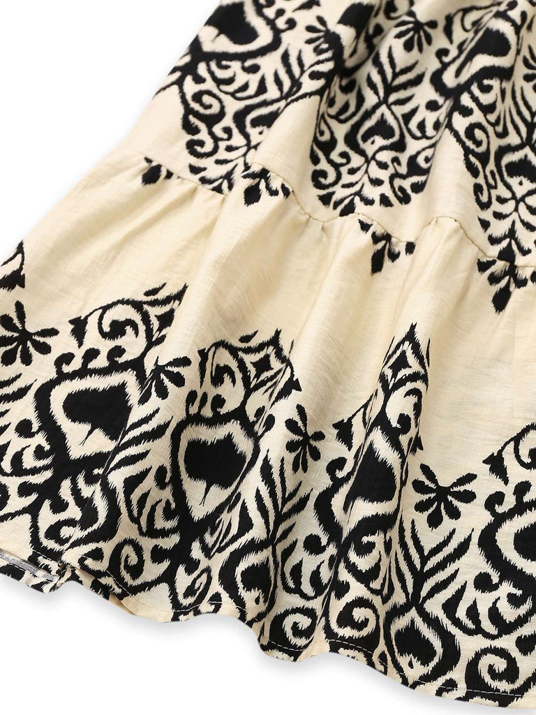 Apricot 1970s V-Neck Spades Prints Cap Sleeves Dress - vintage dress, retro fashion