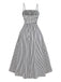 Black&White 1970s Striped Ruched Spaghetti Strap Dress - vintage dress, retro fashion, classic black